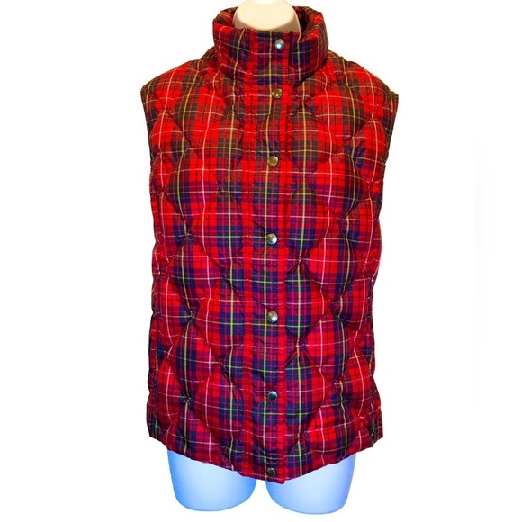 LOVELY RED TARTAN DOWN PUFFER VEST, LANDS END, SZ XL / P - Picture 1 of 5
